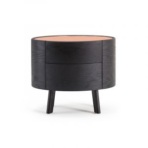 oval wood bedside table