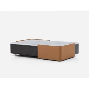 square coffee table with a marble top