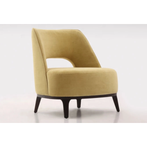 armchair with wood legs and curved backrest
