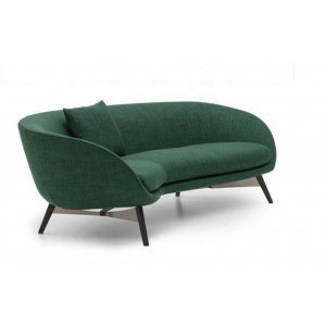 curved fabric sofa with wood legs